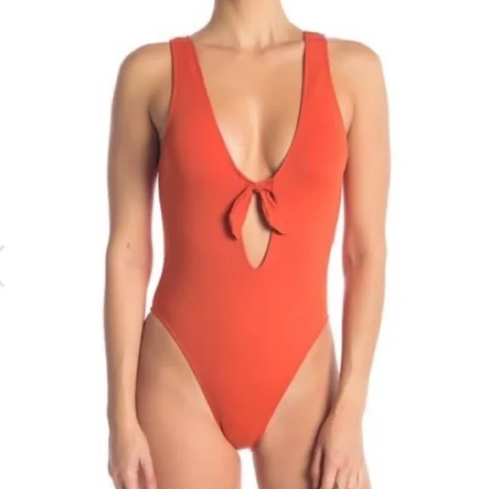 The Bikini Lab Women’s Tie Front One-Piece Swimsuit Beach in Orange Size S